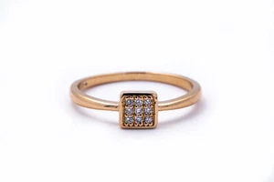 SNJ 5.5mm Square Geometric Diamond Pave Wire Band 14K 585 Rose Gold Ring Size 7 - Picture 1 of 5