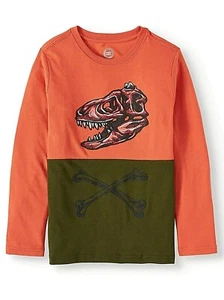 Wonder Nation Boys Long Sleeve Shirt Medium (8) Orange Dinosaur Skull Bone - Picture 1 of 1