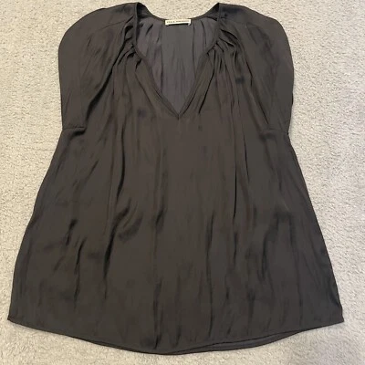 Ulla Johnson Annelise Satin Top Womens 6 Black Cap Flutter Sleeve Minimalist - Image 1 of 4