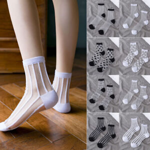 Ultra Thin Socks Summer Women Transparent Lace Silk Crystal Elastic Short Socks