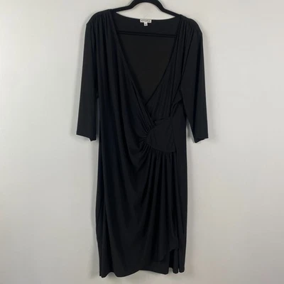 Vestido envolvente sintético Kiyonna talla 2X negro elástico mangas 3/4 cuello en V hasta la rodilla Foto 1 de 4