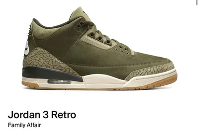 Zapatos para hombre Air Jordan 3 Family Affair talla 10 medianos oliva/sequoya DN3707 200 Foto 1 de 4