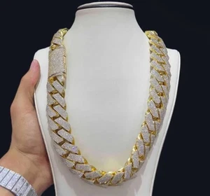 New 16” 14k Gold Plated 5A Simulated Diamond Iced Out Bust Down Cuban Necklace - Picture 1 of 1