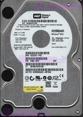 Hard Disk - Disco Fisso Western Digital 500GB WD5000AAKS - Immagine 1 di 4
