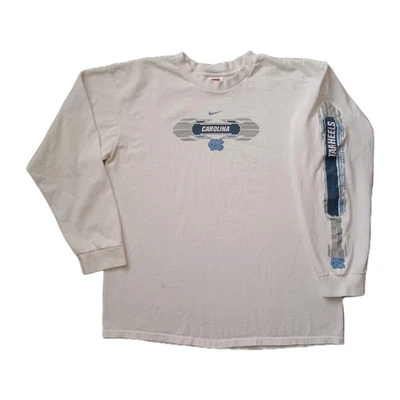 Vtg Nike North Carolina Tar Heels T Shirt Mens L White Center Swoosh Long Sleeve - Image 1 of 4