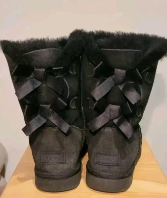 UGG Women Sz 9 Bailey Bow Black Sheepskin Shearling Sherpa Snow Boots 1016225 - Image 1 of 4