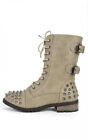 Women's Ladies Girls Buckle Spiked Combat Boots -mango-66 Taupe, Stone - New