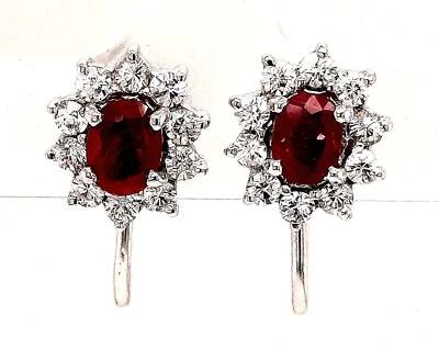 Ruby & Cubic Zirconia 925 Sterling Silver Earrings Screw Back Fastening - Image 1 of 4