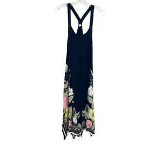 O'neill Black Pink Floral Hankerchieg Hem Midi Dress Racerback Beach Boho SMALL - Picture 1 of 6