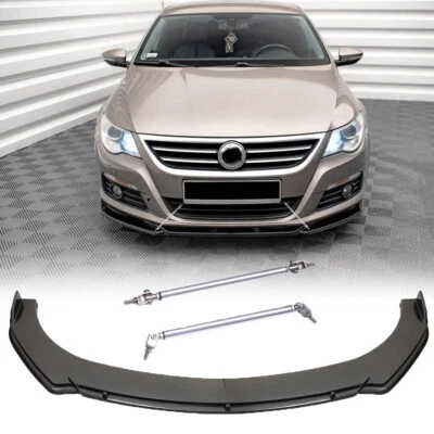 Car Front Bumper Lip Splitter Carbon Style + Strut Rods For Volkswagen Passat CC - Image 1 of 4