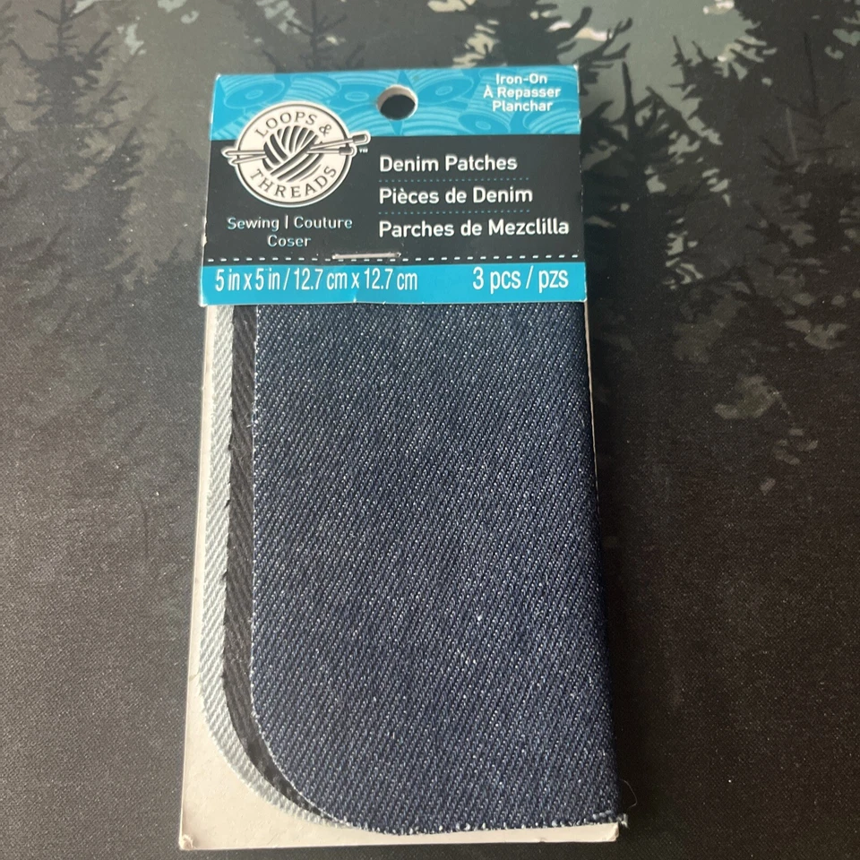 Dritz Sewing Basket - 3 denim 5"x5" iron-on patches - Image 1 of 1