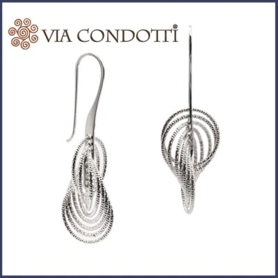 Orecchini a Cerchio Pendenti donna Argento 925 rodiati artigianali Made in Italy - Immagine 1 di 4