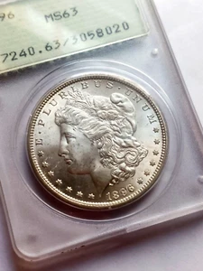 1896 MORGAN SILVER DOLLAR PCGS MS 63 OLD HOLDER - Picture 1 of 5