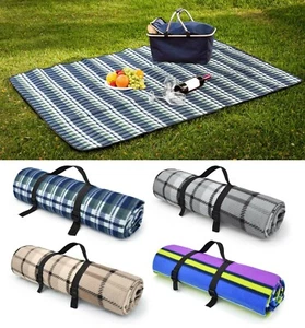 Large Tartan Check Stripe Travel Outdoor Picnic Blanket Rug Mat Water Repellent - Picture 1 of 13