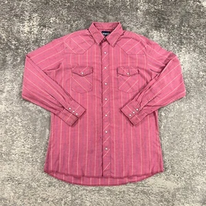 Wrangler Western Shirt Mens Large Tall LT Pink Striped Pearl Snap Cowboy Rodeo - Picture 1 of 14