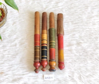 Antique Lacquered Multi Color Wooden Wall Hook Home Decor Collectible 4Pcs WN285 - Image 1 of 4