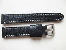 Black buffalo grain 18 mm "edge stitched" calf-leather watch band NEW