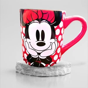 Disney Minnie Mouse Ceramic Coffee Mug Black Red Mini Polka Dots 14 Oz - Picture 1 of 5