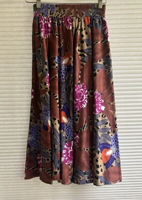 Saia Midi Plissada Estampa de Leopardo Floral Vintage Bolsos Laterais Evan Picone - Imagem 1 de 4