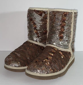 UGG Classic Short Australia Bronze & Silver Sparkle Sequence Sherpa Boot Size 6 - Picture 1 of 11