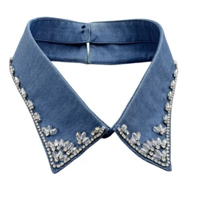 Falsche Damenoberteile blau Denim Kristall abnehmbarer gefälschter Kragen Halsband - Bild 1 von 6