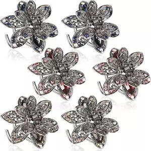 6 Pieces Metal Rhinestone Hair Claw Nonslip Clips Exquisite Flower Barrette V... - Picture 1 of 7