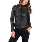 Leather Jacket Women Biker Outerwear Coat Vintage Motorcycle Slim Fit Black 104