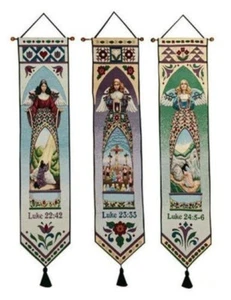 Jim Shore Easter Angels Tapestry Wall Hanging Bellpull Set ~ Set/3 Luke 22/23/24 - Picture 1 of 1