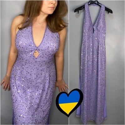 Scala Silk Maxi Dress Vintage Sequin Long Violet Very Peri Large L V-Neck Lilac - Image 1 of 4