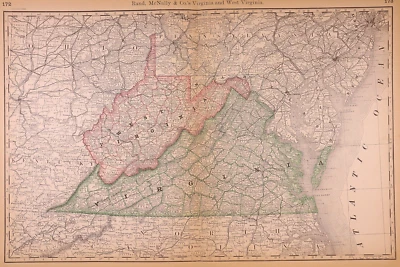Mapa 1879 ~ VIRGINIA - VIRGINIA OCCIDENTAL ~ Envío y devolución gratuitos - (15x21)-#5 Foto 1 de 2
