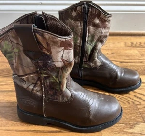 Real Tree Boys Dustin JR. Boots Hunting Fabric Camouflage Upper Side Zip Size 2  - Picture 1 of 6