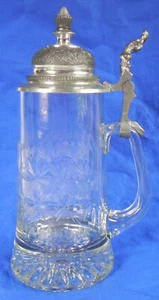 1978 Rastal Etched Glass Beer Stein, Pewter Lid, Floral Design, 17 oz (0.5l) Exc - Picture 1 of 15