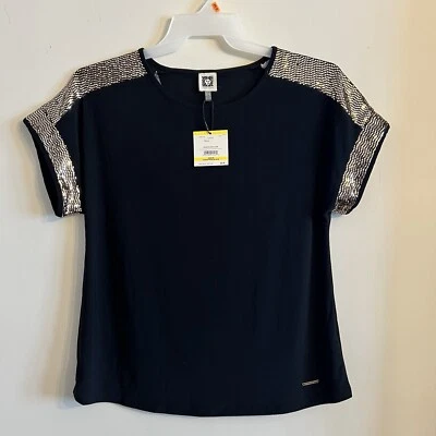 Vestido para mujer Anne Klein mediano negro y dorado pedrería brillante NUEVO elástico Foto 1 de 4