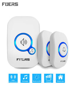 Wireless Doorbell Smart Chime 32 Melodies 1 Plugin Transmitter+2 Doorbell Button