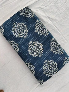 Blau Blockdruck Kantha Quilt Baumwolle Indisch Tagesdecke Handarbeit Bettwäsche Decke - Bild 1 von 6