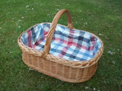 Serviertablett, Tablett mit Bügelgriff und hohem Rand aus Weide mit Innenfutter - Bild 1 von 2