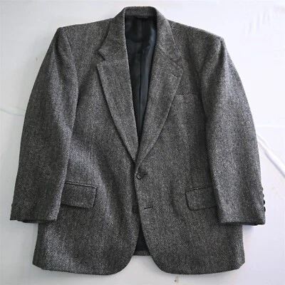 Blazer Abrigo Deportivo De Colección Ejecutivo 42S Gris Espiga Tweed Lana Foto 1 de 4