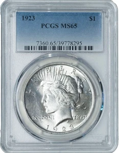 Dólar de plata de la paz de $1 1923 gema bu pcgs ms65 - moneda blanca explosiva - Imagen 1 de 2
