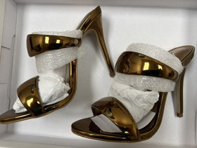 Steve Madden Saturn Sandals in Bronze metallic high heel shiny futuristic