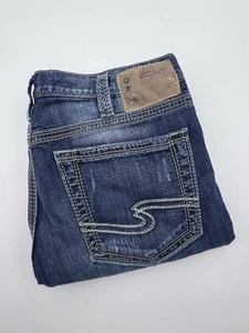 Silver Jeans Men 34x34 Fit34X32.5 Grayson Relaxed Straight Blue Denim Distressed - Picture 1 of 14