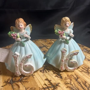 2 Estatuillas De Porcelana Josef Original De Colección - Cumpleaños 16 Ángel Ambos Dañados - Imagen 1 de 9