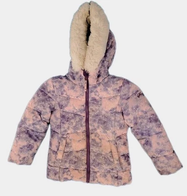 Girl Puffer Jacket Sz 5 Hooded Zipped Snozu Pink & Purple Galaxy  Outdoor Winter - Image 1 of 4