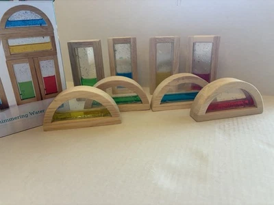 Juguete de madera bloques sensoriales brillo de agua juguetes Montessori arco iris 8 piezas artesanía guía Foto 1 de 4