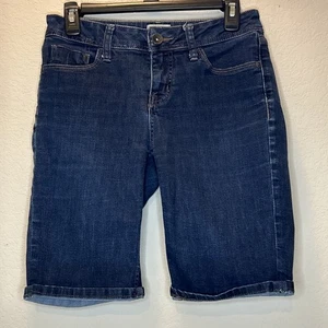 Bermuda donna St. John's Bay taglia 4P denim pantaloncino con polsini blu cotone elasticizzato - Foto 1 di 6
