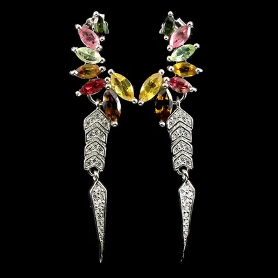 Pendientes de plata de ley 925 turmalina piedras preciosas naturales joyería Foto 1 de 4