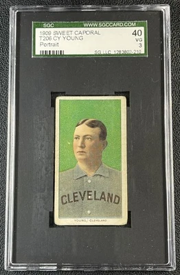 CY YOUNG SGC 3 (40) 1909 DULCE CAPORAL T206 RETRATO DE BÉISBOL FONDO VERDE Foto 1 de 2