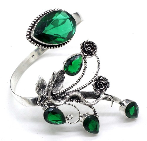VALENTINO 925 Sterling Silver Chrome Diopside Gemstone Jewelry Cuff Bracelet Size ADJ"