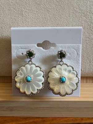 White Mother of Pearl, Sleeping Beauty Turquoise, Chrome Diopside Earrings - Image 1 of 3