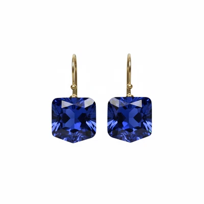 Blue Sapphire Hexagon Earrings 925 Sterling Silver Dangle Earring Gift For Her - Image 1 of 2