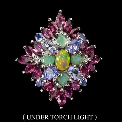 Anillo de plata de ley 925 ovalado ópalo de fuego 6x4 mm esmeralda piedras preciosas joyería tamaño 9 Foto 1 de 4